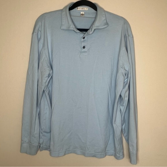 Peter Millar Long Sleeve Light Blue Golf Shirt - Picture 1 of 4